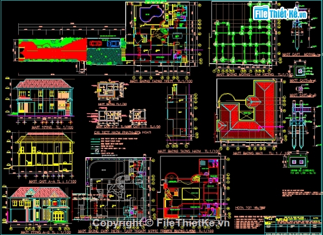 Biệt thự 2 tầng,Biệt thự 18.4x19.8m,bản vẽ biệt thự,thiết kế biệt thự,dự toán